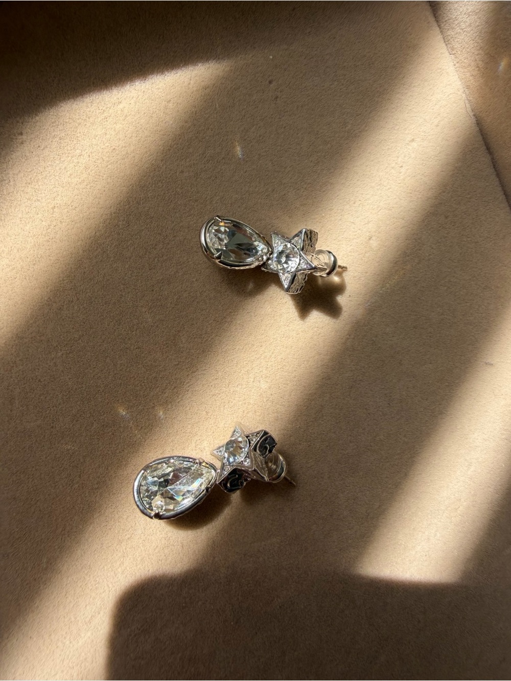 Crystal Drop Star Silver Earrings - Clear